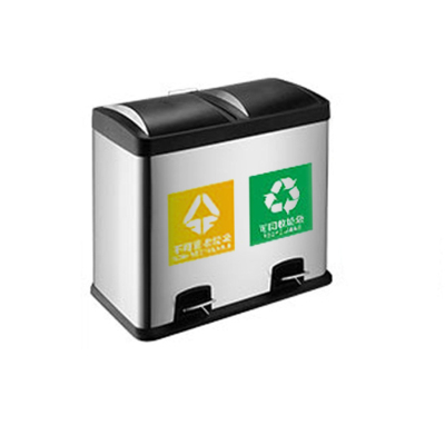 敏胤 L2160 30L*2/60L不锈钢脚踏式双捅分类垃圾桶 银色