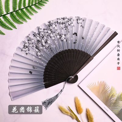 扇子折扇中国风女式学生古风流苏夏季随身携带古装古代汉服小竹扇11花团锦簇-易品