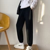 运动休闲裤女秋新款高腰束脚九分裤女韩版宽松阔腿裤子女