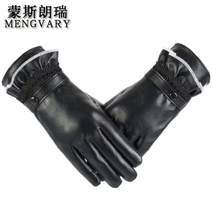蒙斯朗瑞 保暖手套女士秋冬季加绒皮手套韩版开车触屏手套户外骑车手套冬防风 黑色