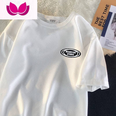 七斓华夫格T恤男短袖ins夏季半袖设计感小众宽松百搭衣服