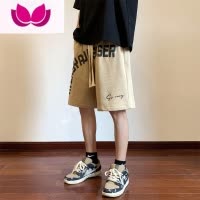 七斓发泡字母印花短裤男宽松情侣时尚运动沙滩裤夏季薄款休闲五分中裤