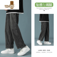 YANXU复古黑色牛仔裤男宽松直筒裤子男夏季薄款潮牌vibe高街美式阔腿裤