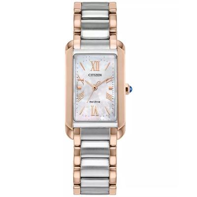 西铁城(CITIZEN)女士石英表时尚简约三眼防水不锈钢链带腕表