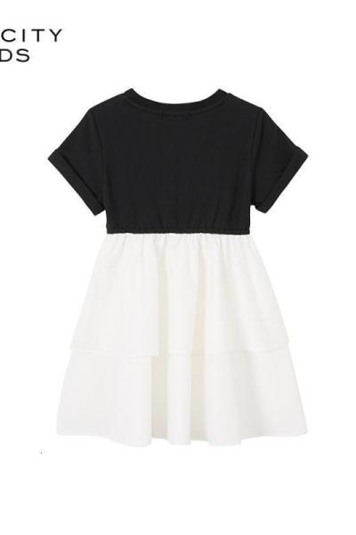 [1件3折价:64.5]米喜迪mecity童装夏季新款女童高腰宽松廓形T恤连衣裙蓬蓬裙