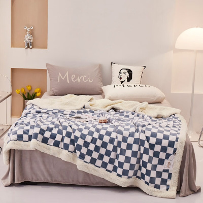 伊伊爱 棋盘格系列保暖盖毯 牛仔蓝 150*200cm