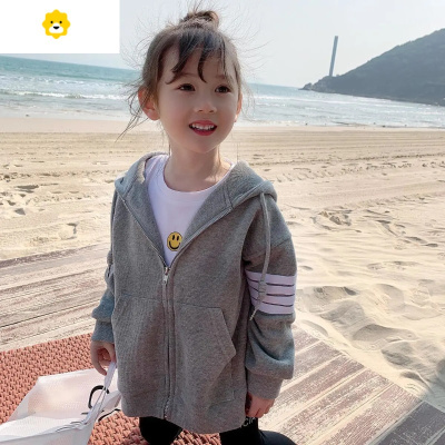 喻娄女童运动外套20秋装新款网红儿童连帽洋气上衣宝宝休闲长袖卫衣