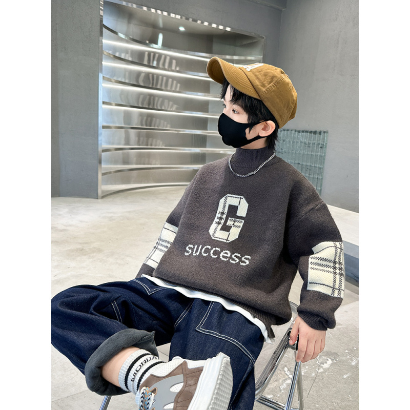 男童加厚毛衣针织衫秋冬款炸街新款冬季中大儿童冬装男孩上衣