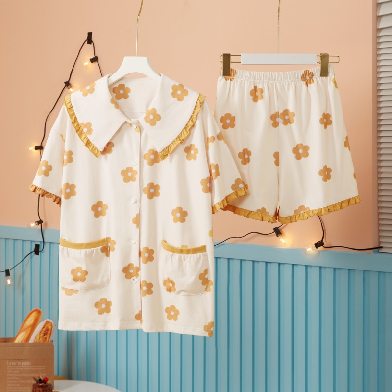 [2.5折价92元]唐狮睡衣女夏女士家居服短袖休闲开衫女夏季薄款睡衣短裤