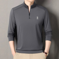 春秋新款中青年男士立领半拉链休闲百搭打底衫T恤男