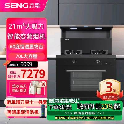 [新品]森歌(SENG)集成灶D8ZK-1蒸烤一体灶变频电机 21立方大吸力抽油烟机燃气灶家用厨房灶具[天然气左排烟]