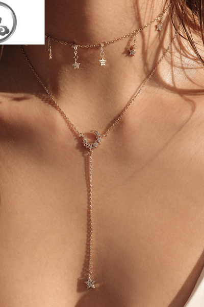 配礼服的双层项链女锁骨链ins酷月亮韩国毛衣链配饰品颈链 JiMi