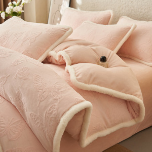 加厚又加绒!温柔高克重立体花牛奶绒四件套冬季珊瑚绒被套床品