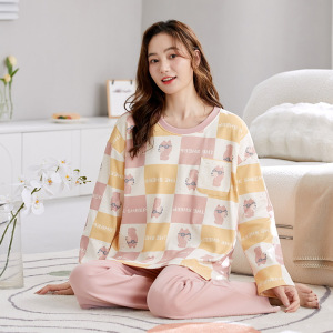 韩版睡衣女秋冬季棉质长袖可爱卡通学生可外穿家居服套装