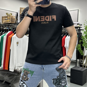 夏季新款短袖T恤男士立体字母烫钻圆领半袖修身丝光棉上衣潮i时尚_1