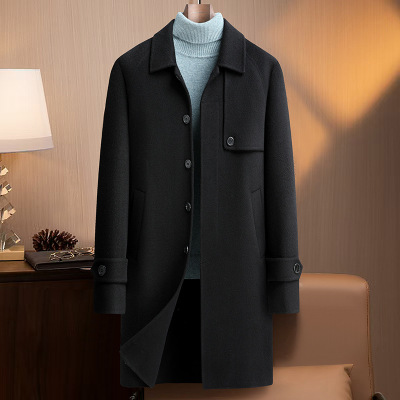 羊毛双面呢长款大衣秋冬男士插肩袖潮流青年羊毛呢子外套