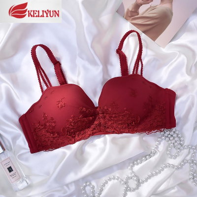 可莉允蕾丝红色内衣裤套装女本命年结婚新娘小胸罩聚拢收副乳防下垂文胸文胸套装