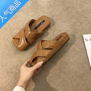 SUNTEK松糕厚底包头半拖鞋女外穿2023年春季新款仙女风复古懒人凉鞋