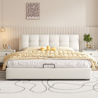 奶油风科技布床轻奢现代简约双人床主卧云朵泡芙床软包实木储物床