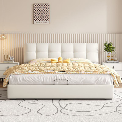 奶油风科技布床轻奢现代简约双人床主卧云朵泡芙床软包实木储物床