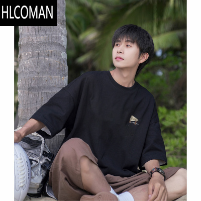 HLCOMAN 270g白色短袖T恤男夏季日系宽松休闲半袖男款