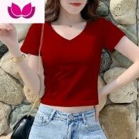 七斓港风复古设计感短袖t恤女短款紧身辣妹显瘦打底衫露脐内搭体恤ins