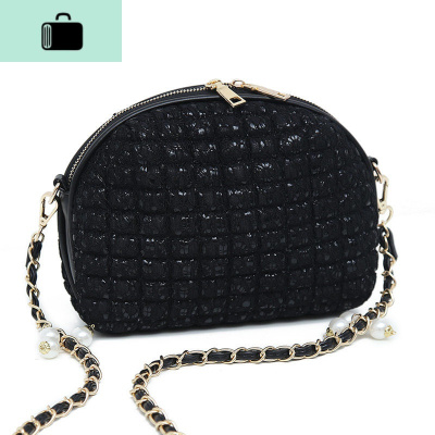 新款韩版女士包链条小包蕾丝贝壳包复古小包包单肩包斜挎包潮NEW LAKE 黑色蕾丝贝壳女士单肩包