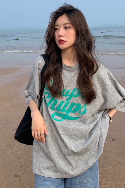 美式字母印花夏季宽松短袖T恤女学生大码上衣女士打底衫女装