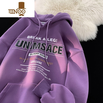 YANXU连帽卫衣男2023秋季新款潮流字母印花外套青少年情侣宽松套头上衣