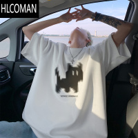 HLCOMAN乌梅紫模糊小猫短袖t恤男生夏季潮牌宽松冰丝薄款痞帅高级感半袖