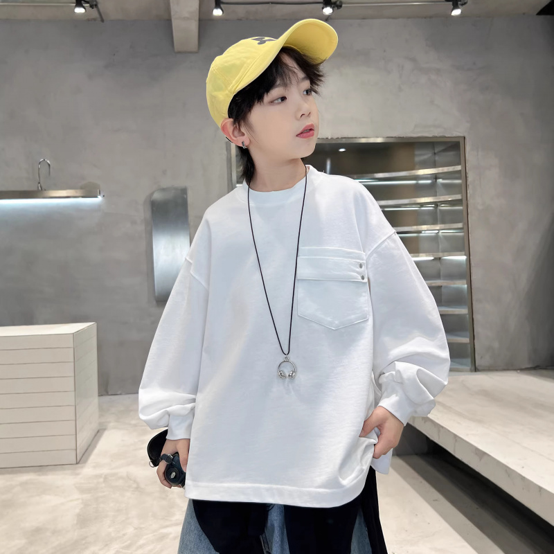 男童长袖T恤2026新款春装纯色薄款上衣韩系潮T中大儿童春秋打底衫