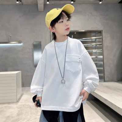 男童长袖T恤2026新款春装纯色薄款上衣韩系潮T中大儿童春秋打底衫