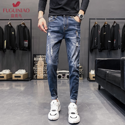 富贵鸟（FUGUINIAO）牛仔裤男新款韩版修身显瘦小脚裤潮流百搭男裤潮牌时尚弹力裤子男青年休闲百搭