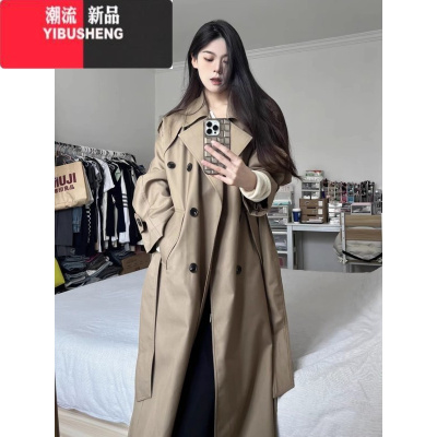 YIBUSHENG巴黎旧梦经典卡其廓形风衣外套女大翻领双排扣中长款气质大衣