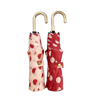 至桓牌 圆波点弯钩手柄酒红色晴雨两用遮阳伞防晒防紫外新折叠太阳伞黑胶 把