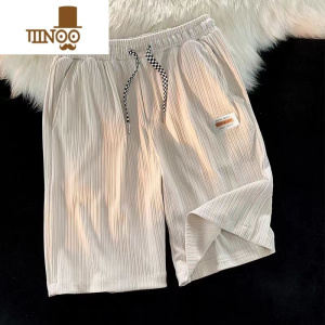 YANXU~新款冰丝休闲短裤男夏季薄款宽松垂感潮流直筒五分裤子