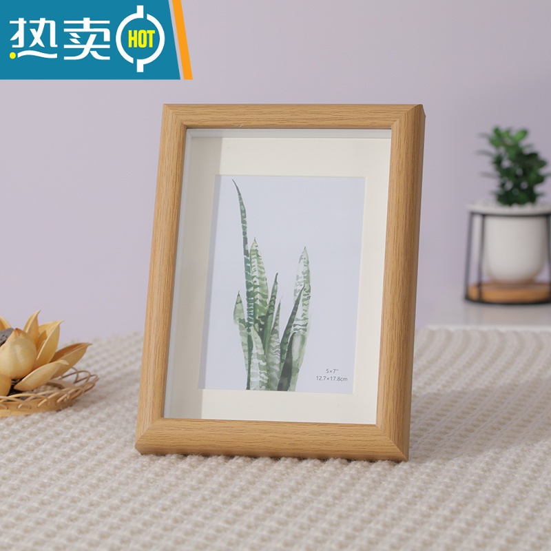 敬平木质简约中空相框摆台678寸diy干花手工定制加打印照片框架可挂墙