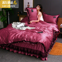 夏季网红款双面冰丝四件套床上用品公主风纯色床单被套丝滑被 三维工匠
