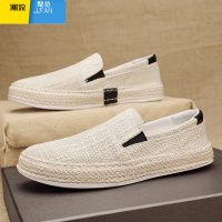 聚范帆布男鞋夏季透气鞋子一脚蹬老北京亚麻手工布鞋开车休闲板鞋男款