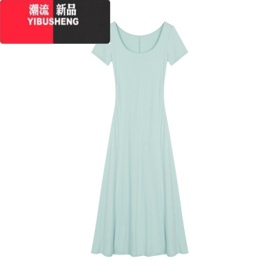 YIBUSHENG纯欲风方领连衣裙女2024季修身收腰A字包臀裙黑色长裙