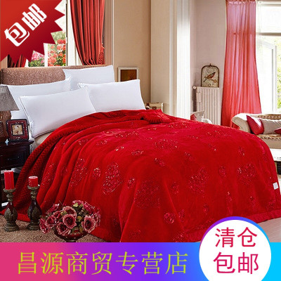 毛毯加厚单人冬季被子大学生宿舍冬天加绒保暖铺床1.2m米盖的双层w红色大红