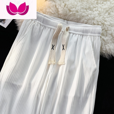 七斓裤子男2022夏季新款冰丝透气宽松直筒青少年百搭阔腿抽绳休闲长裤