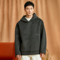 秋冬时尚宽松扩版连帽外穿100%羊毛双面尼卫衣潮牌双面尼外套