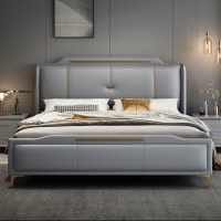 意式真皮床轻奢现代简约双人床主卧室软包储物皮艺床家用实木婚床