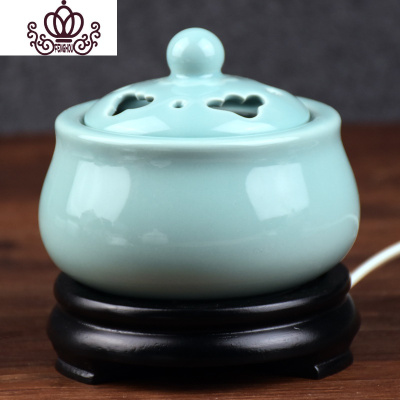 封后定时调温电子檀香炉陶瓷香薰炉沉香炉佛精油插电香薰灯木屑粉盖蓝瓷香薰灯炉/器具