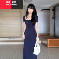 YIBUSHENG纯欲辣妹法式方领修身收腰包臀连衣裙子女季小妈风鱼尾a字长裙