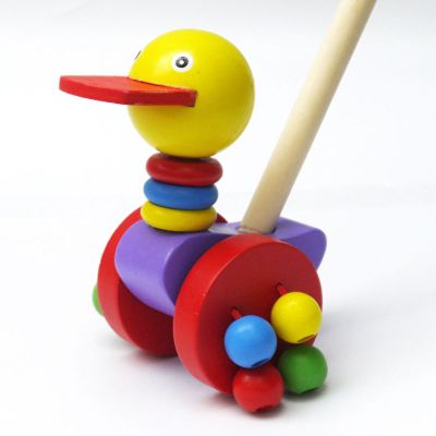 木质推推乐手推车1岁半2周岁男女宝宝婴幼儿童单杆学步拖拉玩具扁嘴鸭推推乐