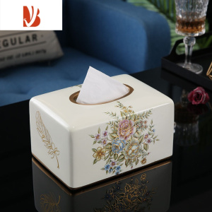 三维工匠抽纸盒客厅家用轻奢北欧纸巾盒美式创意餐巾盒欧式陶瓷纸抽盒 白色方形款(送底板)