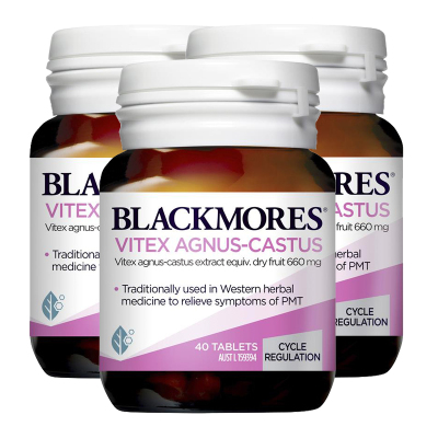 效期24.11 澳佳宝 Blackmores 圣洁莓天然草本精华 40粒 3瓶 平荷尔蒙片缓解经前不适 备孕排卵经期不适