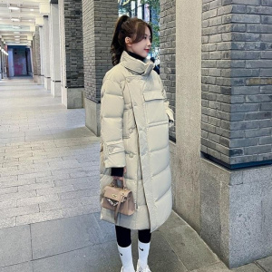 年女冬季韩版新款时尚羽绒棉服中长款宽松设计感加厚棉衣棉袄